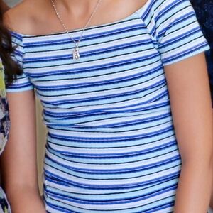 Miss Selfridge Striped Off-Shoulder Top and Skirt Set